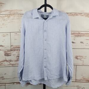Free Line Athens 100% Linen Long Sleeve Button Up Shirt Blue Stripe Size XL